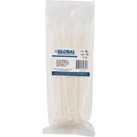 GLOBAL EQUIPMENT 8" Cable Zip Ties, Natural with UV, 75 Lb., 100 Pack 4.8*200N-UV